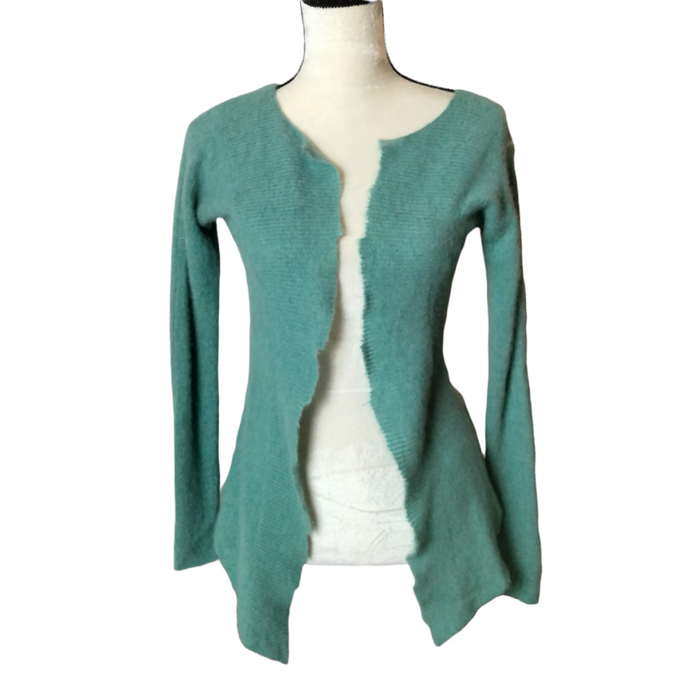 Max Studio Womens Sz S 100% 2 Ply Cashmere Green Open Front Cardigan